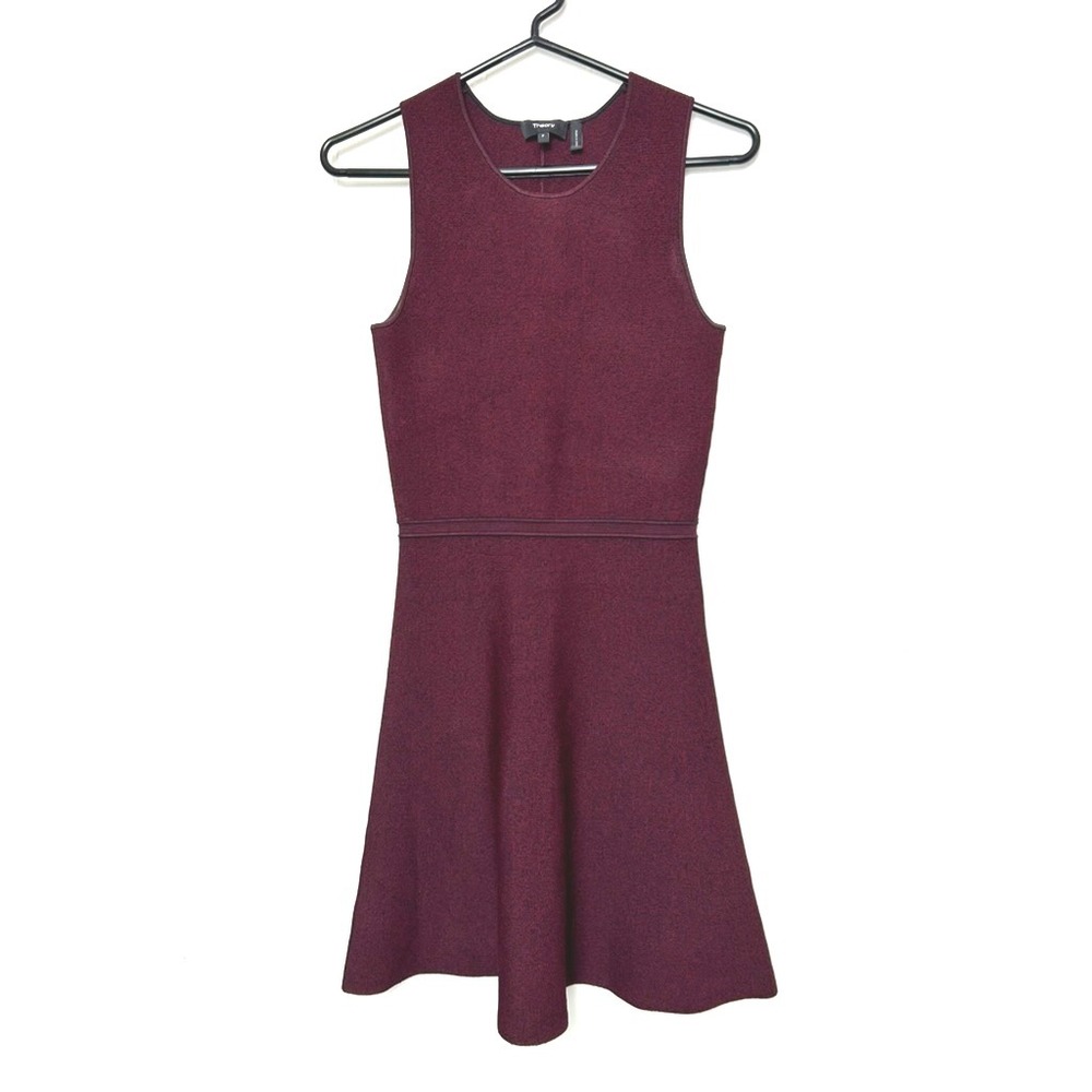 Theory Marl Flare Knit Dress Glossed Burgundy Sleeveless‎ Size P luxery